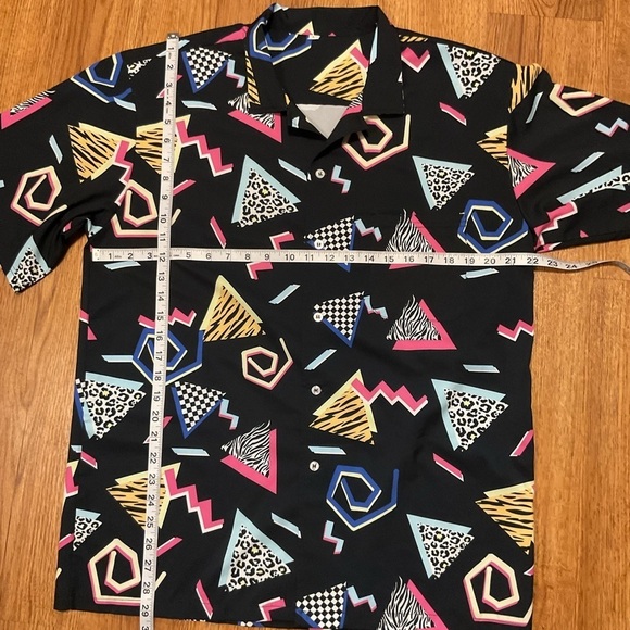 80s mens colorful geometric short sleeve shirt Button up retro stranger things - Picture 3 of 7
